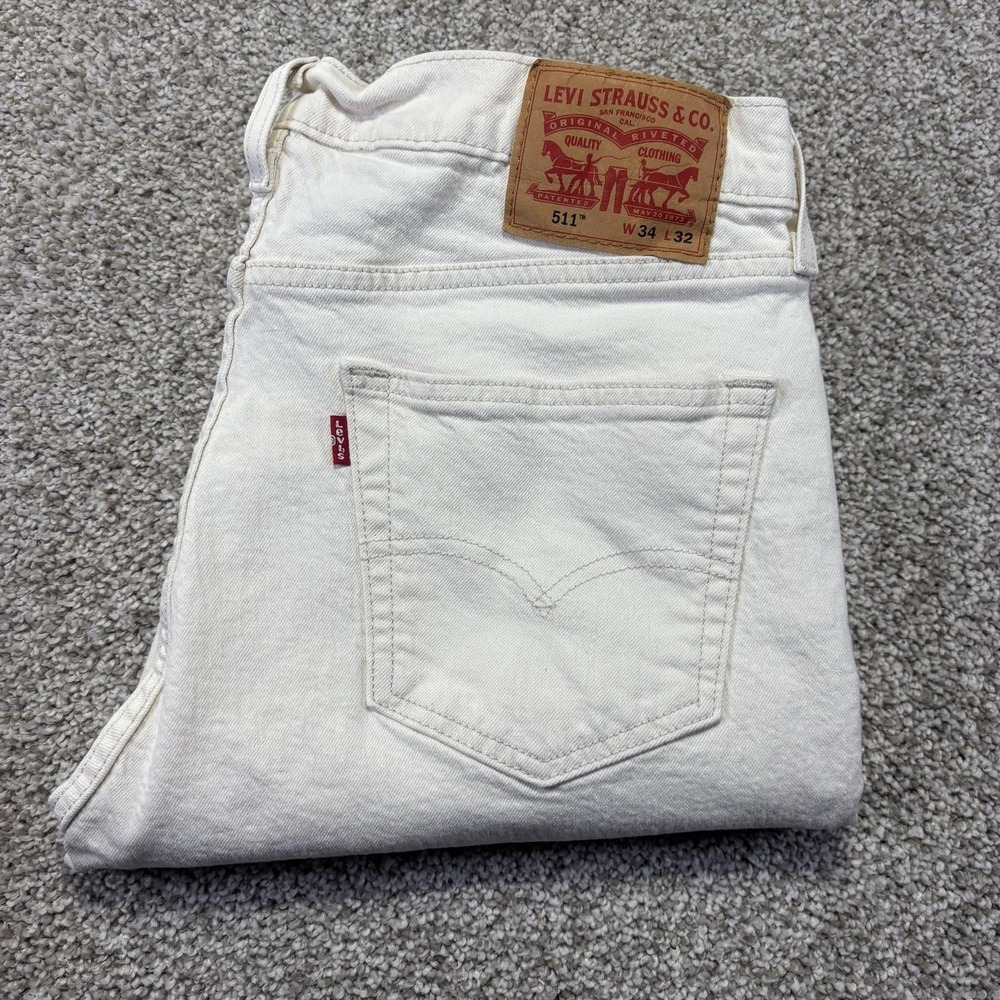 Levis 511 Slim Jeans Mens 34x32 White Light Wash Tapered Denim Pants Casual